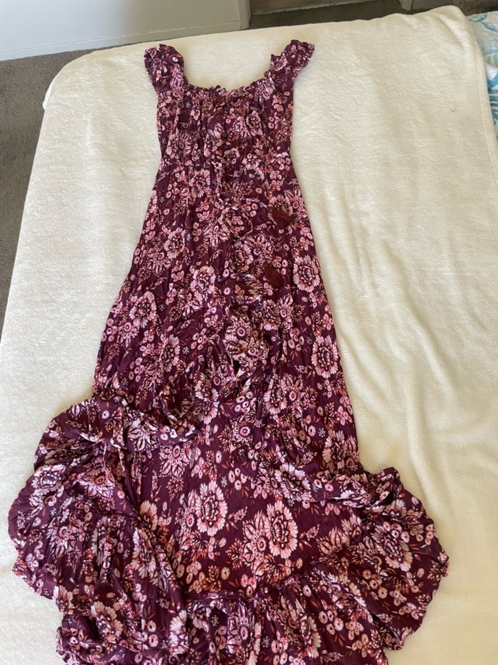 Tiare Hawaii Burgundy Pink Floral Hi lo Maxi Dress